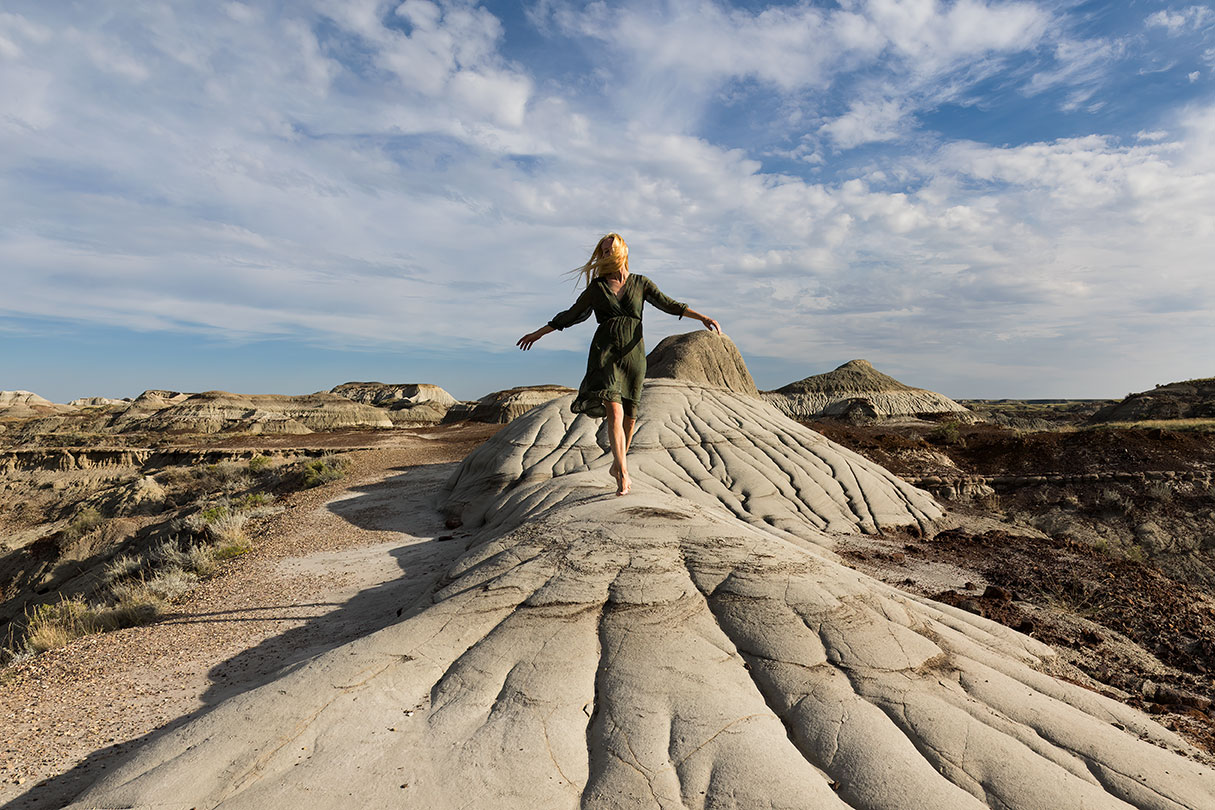 Woman walking in the Badlands